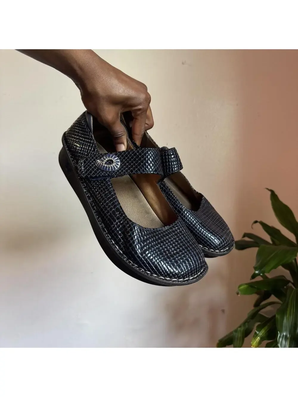 Alegria Paloma Navy Leather Mary Jane Clogs Shoes EU 39 W / US 8
